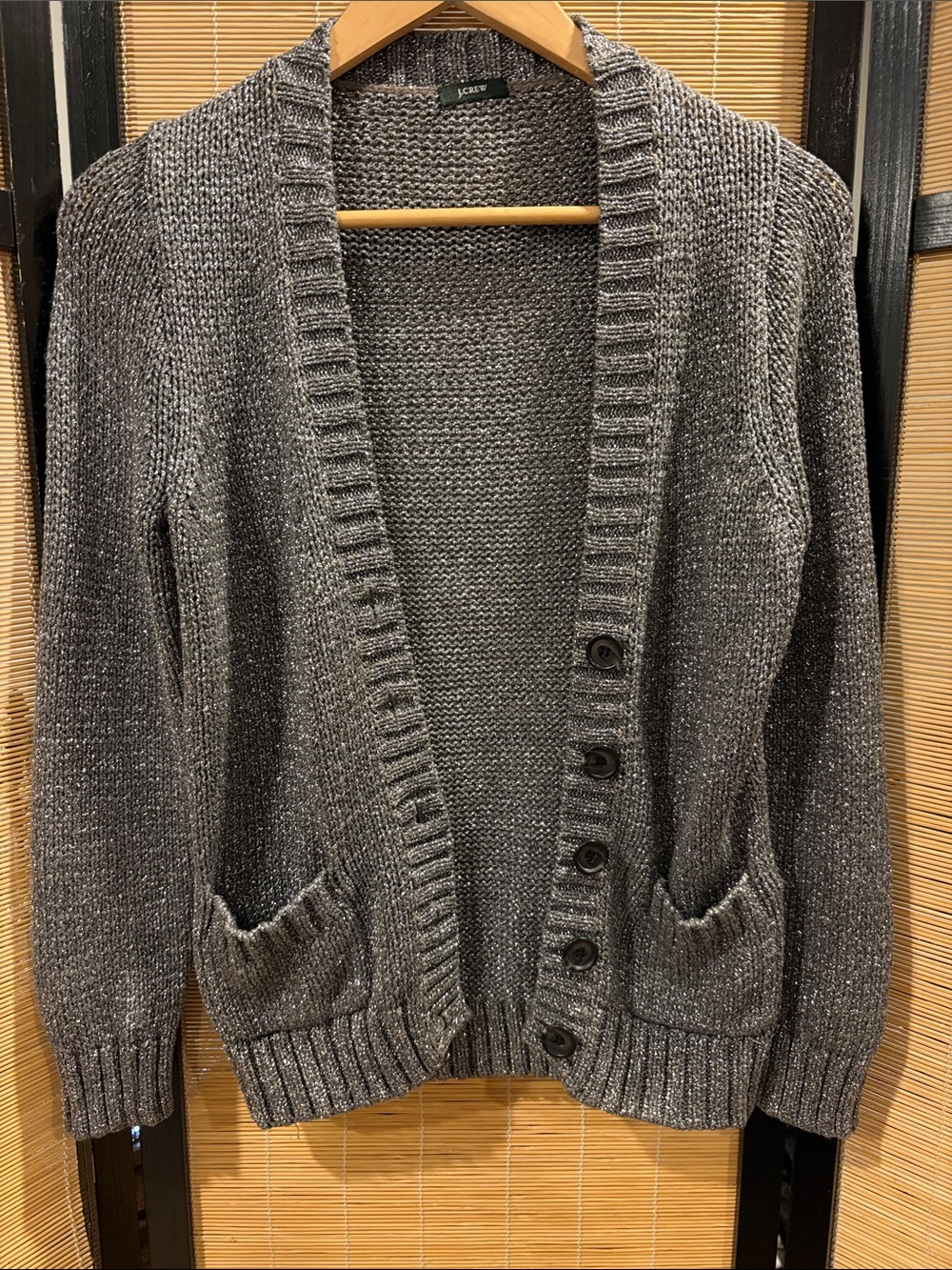 J. Crew Gray Open-Knit Button Cardigan with Pockets